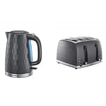 Russell Hobbs Honeycomb Kettle and 4 Slice Toaster, Rapid Boil, Grey