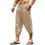 Mens 3/4 Length Shorts Elastic Waist Loose Summer Casual Drawstring Capri Pants
