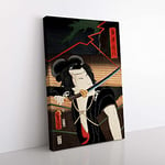 Big Box Art Man with a Samurai Sword by Toyohara Kunichika Painting Canvas Wall Art Print Ready to Hang Picture, 76 x 50 cm (30 x 20 Inch), Black, Brown, Yellow, Cream, Red