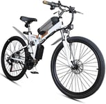 PARTAS Electric Bike, Folding Electric Mountain Bike, 26 * 4Inch Fat Tire Bikes 7 Speeds Ebikes For Adults With Front LED Light Double Disc Brake Hybrid Bicycle 36V / 8AH (Color : White)