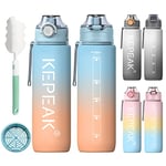 KEPEAK Gourde 1 l - Anti-fuite avec paille ou passoire - Sans BPA - Bouteille d'eau pour l'université, la maternelle, le sport, le fitness, le vélo, l'extérieur, légère, incassable et durable