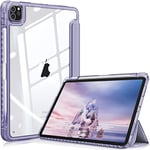 FINTIE Coque pour iPad Pro 11 Pouces 2022/2021 / 2020/2018 (4e / 3e / 2e / 1e Génération) - [Rangement Stylet] Étui Transprent Clair Housse Antichoc, Lilas Transparent
