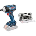 Bosch Professional 06019D8200 Carton 18 V System Cordless Impact Wrench GDS 18 V-300 (Battery not Included, in Cardboard Box), Blue + 2608551029 Impact Control Socket Set (7-Piece)