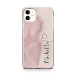 Personalised Watercolour Marble Name with Heart Phone Case for Apple iPhone 11-2. Pastel Pink Marble - Vertical Name
