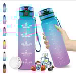 Bouteille d'eau, Gourde Sport 1 Litre, sans BPA, Étanche & Réutilisable, Water Bottle Ouvrir en un Clic, Convient Pour la Gym, le Yoga, le Camping, Gourde Randonnée
