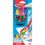 Maped Pochette de 12 crayons couleur effaçables OOPS COLOR'PEPS. Embout gomme. Couleurs assorties
