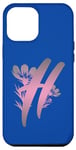 Coque pour iPhone 14 Plus Bleu foncé élégant floral monogramme rose dégradé lettre H
