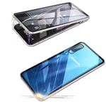 Hkess Case for Samsung Galaxy A50 Flip Cover Magnetic Adsorption Technology Metal Bumper Frame with Transparent Tempered Glass Full Screen Front and Back 360 Degrees Protection Full Body Case