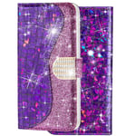 C-Super Mall-UK Samsung Galaxy Note20 Ultra Wallet Case,3D Diamond Bling Glitter Folio Flip Case Cover with Card Slots & Stands for Samsung Galaxy Note 20 Ultra, Purple