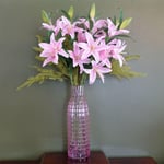 Artificial Flower Arrangement  100cm Pink Lily and Fern Display in Glass Vase