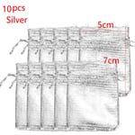 5/10pcs Jewelry Gift Bags Packaging Pouches Organza Bag Silver 10pcs (5x7cm)