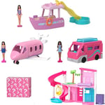 Barbie MiniLand Dolls and Accessories, Bundle Pack Including Mini House, Mini Plane, Mini Boat, Mini Camper and More, JDB86