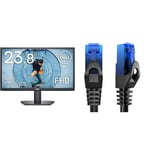 Dell SE2422HX 24 Inch Full HD Monitor, 75Hz, VA, 5ms, AMD FreeSync, HDMI, VGA, 3 Year Warranty, Black & Ethernet cable – 0.25m – Network, patch & internet cable with break-proof