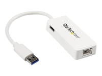 StarTech.com Adaptateur réseau USB 3.0 vers Gigabit Ethernet - Convertisseur USB vers RJ45 avec 1 port USB intégré - M/F - Blanc - Adaptateur réseau - USB 3.0 - Gigabit Ethernet - blanc