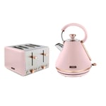 Tower Kitchen Stylish Cavaletto PINK & Rose Gold 1.7L Kettle and 4 Slice Toaster