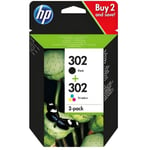 HP Hp 302 2-pack Svart / Trefärgade Äkta Bläckpatroner För Deskjet 2130/3630 Och Officejet 3830 (x4d37ae)