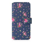 32nd Floral Series 2.0 - Design PU Leather Book Wallet Case Cover for OnePlus 8 Pro, Designer Flower Pattern Wallet Style Flip Case With Card Slots - Vintage Rose Indigo