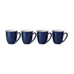 Denby - Elements Dark Blue Coffee Mug Set of 4 - 330ml Stoneware Ceramic Tea Mug Set For Home & Office - Dishwasher Safe, Microwave Safe - Navy Blue, White - Chip Resistant