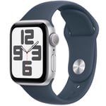 Apple Watch SE (2nd Gen) (GPS) 40mm - Silver Aluminium Case with Storm Blue Sport Band - S/M (Fits 140mm to 190mm Wrists)