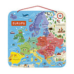 Janod - Puzzle Carte d'Europe Magnétique en Bois - 40 Pièces Aimantées - 45x 45 cm - Version Allemande - Jeu éducatif dès 7 ans, J05473