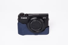 Real Leather Half Camera Case Bag Cover for CANON G7X mark III II M3 M2 Blue