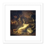 Weenix Still Life Monkey Dog Dead Game 8X8 Inch Square Wooden Framed Wall Art Print Picture with Mount