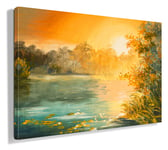 Wall Art Canvas Print of a Landscape Oil Painting of sunset on the lake- Living Room Bedroom - Office (610mm x406mm - 24" x 16")