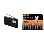 Sony XDR-S41D Portable DAB/DAB+ Wireless Radio with LCD Display - Black & Duracell Plus AA Alkaline Batteries [Pack of 12], 1,5V LR6 MN1500