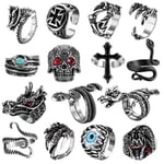 15 st Vintage Punk Ringar för Män Kvinnor Bläckfisk Orm Drake Justerbara Öppna Ringar Set Knuckle Stacking Ring Boho Finger
