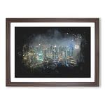 Big Box Art Dubai Skyline Vol.3 Paint Splash Framed Wall Art Picture Print Ready to Hang, Walnut A2 (62 x 45 cm)