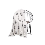 Penguin Home® Knitted Throw Blanket 100% Cotton in Pet Designs - Black Paw Prints on White - with Extra Soft Hand Feel for Sofa Couch and Bed - Warm and Cosy Blanket - 130x150 cm (50"x60")
