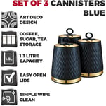 Tower T826091MNB Empire Set of 3 Canisters Tea, coffee, Sugar in Midnight Blue