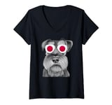 Miniature Schnauzer Dog Japan Flag Sunglasses V-Neck T-Shirt
