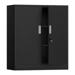 iJINGUR Armoire de Rangement en métal avec Portes verrouillables et 2 étagères réglables, Petite Armoire de Rangement verrouillable pour la Maison, Le Bureau, Le Garage (Noir, 92H cm)