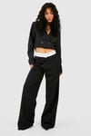 Contrast Waistband Pleat Front Wide Leg Trousers