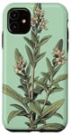 iPhone 11 Leaves Botanical Flower Plant Line Art Sage Green Case