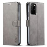 LAPOPNUT for Samsung Galaxy S20 Plus Case Premium PU Leather Case Shockproof Matte Wallet Cases with Card Holder Kickstand Magnetic Cover for Samsung Galaxy S20 Plus, Grey