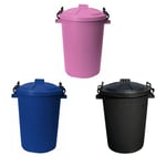 3 x 50L Dustbin Clip Lock Lid Home/Garden/Kitchen Waste Bin- Pink+Black+Blue