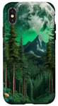 Coque pour iPhone X/XS Forêt Nature Montagne Lune Vert Arbre Pin Aventure Randonnée