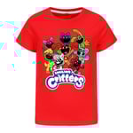Barn Pojkar Flickor Leende Critters CatNap DogDay Djurtryck T-shirt Unisex Röd Ed 130 cm
