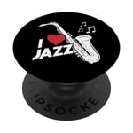 I Love Jazz Saxophone Notes Rhythmic Soul Harmony PopSockets PopGrip Interchangeable
