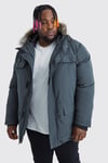 Men's Plus Faux Fur Hooded Arctic Parka Jacket In Charcoal - Grey - Xxxxl, Grey