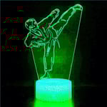 3D Taekwondo Karate Nattlampa Bordsskiva Optisk Illusion Lampor 7 Färgväxlande Ljus LED Bordlampa Jul Hem Kärlek Födelsedag Barn Dekoration Leksak Present