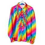 Boland - Chemise disco avec volants, couleurs arc-en-ciel, pour hommes, déguisement, t-shirt de fête, Schlagermove, années 70, fête de thème, carnaval