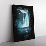 Big Box Art Waterfall Path in Iceland Paint Splash Canvas Wall Art Print Ready to Hang Picture, 76 x 50 cm (30 x 20 Inch), Black, Turquoise, White, Olive, Green