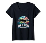 Womens North Pole Alaska Aurora Borealis Moose Souvenir V-Neck T-Shirt