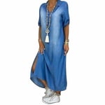 Dam Casual Denim Lång Maxiklänning Dam Sommar Lösa Jeans-1 L