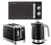 Russell Hobbs Inspire Black Jug Kettle, 2 Slice Toaster & Microwave Kitchen Set