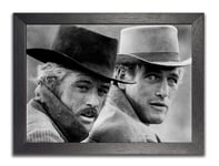 Butch Casidy & Sundance Kid A4 Framed Black and White Old Classic Vintage American Western Film Cinema Movie Star Poster Famous Picture Bedroom Artwork Print Photo Wall Decoration Reprint
