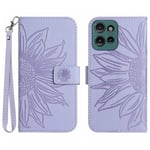 SKALO Motorola Edge 50 Neo 5G Embossed Flower Plånboksfodral i PU-Läder - Lila Lila